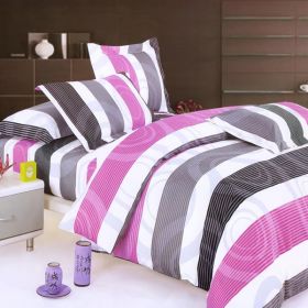 Blancho Bedding - [Pink Purple Swirls] 100% Cotton 4PC Comforter Set (Twin Size)