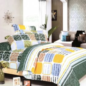 Blancho Bedding - [Green Blocks] 100% Cotton 5PC Comforter Set (King Size)