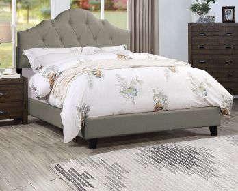 Majestic Arch 1pc Eastern King Size Bed Adjustable HB Grey Polyfiber Tufted Upholstered Wooden Bedframe Bedroom Furniture