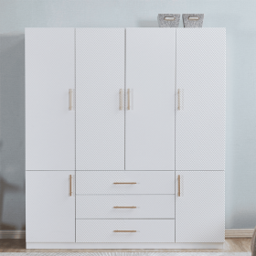 Armoire Wardrobe Closet, Wooden Wardrobe with 4 Drawers with High Storage Capacity, 74.2" 4 Door Wardrobe Closet