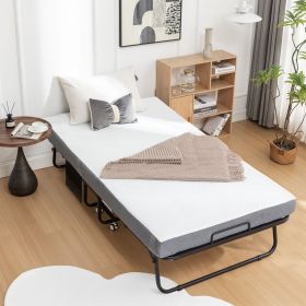 75 in. x 38 in.Portable Folding Bed Metal Frame Rollaway Bed with Memory Foam Mattress & Wheels