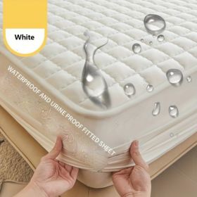 (Cream white 180cm*200cm) Cotton-Padded Waterproof Mattress Protector, Dust-Proof Bed Cover (Without Pillow and Core). Soft