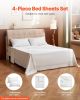 4-Piece Bed Sheet Set - King Size, 100% Brushed Microfiber Bedding Set with 2 Pillowcases, 1 Flat Sheet & 1 Fitted Sheet