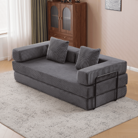 Floor Couch,Compression Sofa,Convertible Floor Sofa Bed-with Pillow Back Support Armrest,Comfy Futon Couch Lounge Sleeper Bed,Corduroy Fabric (Color+Main Material: Dark Grey+Corduroy)