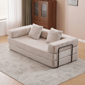 Floor Couch,Compression Sofa,Convertible Floor Sofa Bed-with Pillow Back Support Armrest,Comfy Futon Couch Lounge Sleeper Bed,Corduroy Fabric (Color+Main Material: Light Grey+Corduroy)