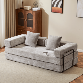 Floor Couch,Compression Sofa,Convertible Floor Sofa Bed-with Pillow Back Support Armrest,Comfy Futon Couch Lounge Sleeper Bed,Corduroy Fabric (Color+Main Material: Light Grey+Chenille)