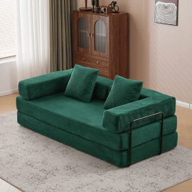 Floor Couch,Compression Sofa,Convertible Floor Sofa Bed-with Pillow Back Support Armrest,Comfy Futon Couch Lounge Sleeper Bed,Corduroy Fabric (Color+Main Material: Dark Green+Corduroy)