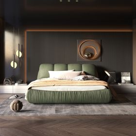 Queen Size Luxury Upholstered Platform Bed with Oversized Padded Backrest and Solid Wood Frame,suitable for Multiple heights of mattresses (Color: as Pic)