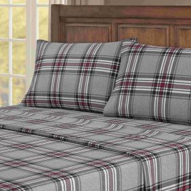 Kathy Ireland 100% Turkish Cotton Flannel Sheet Set (Color: Crimson Check, size: CAL KING)