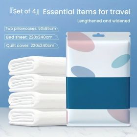 4pcs Thickened Travel Hotel Bedding Set - Portable Sanitary Thickened Bed Sheet And Pillowcase 2pcs, Bath Towel, Suitable for Business Travel (Style: white 4pcs set fitted sheet*1.cover*1.piillowcase*2)