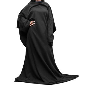Wearable Fleece Blanket with Sleeves Cozy Warm Microplush Sofa Blanket Extra Soft Lightweight for Adult Women Men 3 Colors (Color: Black, size: One size)