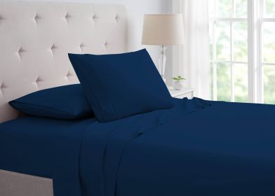 Bamboo 4 Piece Luxury 3 Line Embroidered Sheet Set (Color: Navy, size: KING)