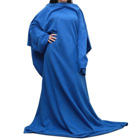 Wearable Fleece Blanket with Sleeves Cozy Warm Microplush Sofa Blanket Extra Soft Lightweight for Adult Women Men 3 Colors (Color: Blue, size: One size)