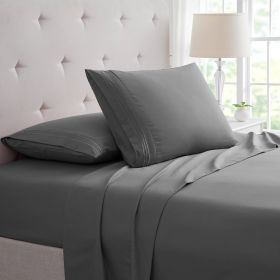 Bamboo 4 Piece Luxury 3 Line Embroidered Sheet Set (Color: Grey, size: KING)