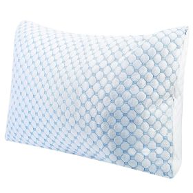 Cooling Memory Foam Pillow Ventilated Soft Bed Pillow w/ Cooling Gel Infused Memory Foam Heat Moisture Reducing Cooling Fiber Breathable Machine (Color: Blue, size: QUEEN)