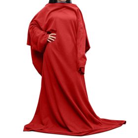 Wearable Fleece Blanket with Sleeves Cozy Warm Microplush Sofa Blanket Extra Soft Lightweight for Adult Women Men 3 Colors (Color: Red, size: One size)
