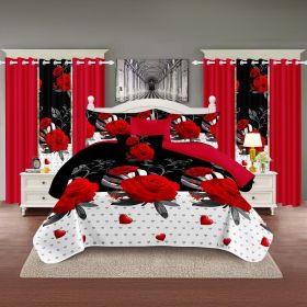 9 Piece in a Bag Thick Touch Bed Cover Curtain Set, Upgraded Luxury Bedspread Set, Bamboo microfiber All Season Bedding-Set For Home, RV Beding (Color: red peony, size: QUEEN)