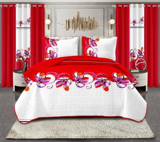 9 Piece in a Bag Thick Touch Bed Cover Curtain Set, Upgraded Luxury Bedspread Set, Bamboo microfiber All Season Bedding-Set For Home, RV Beding (Color: Red/White Butterfly, size: QUEEN)