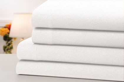 Bibb Home Solid Flannel 4 Piece Sheet Set (Color: White, size: QUEEN)