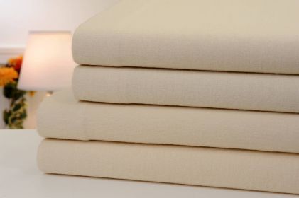 Bibb Home Solid Flannel 4 Piece Sheet Set (Color: Beige, size: KING)